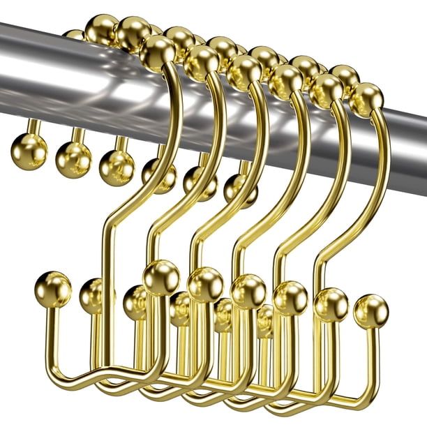 12 anillos de ganchos para cortina de ducha dorados, anillos de ganchos de ducha de doble deslizamiento de metal resistentes a la oxidación para barras de cortinas de ducha de baño