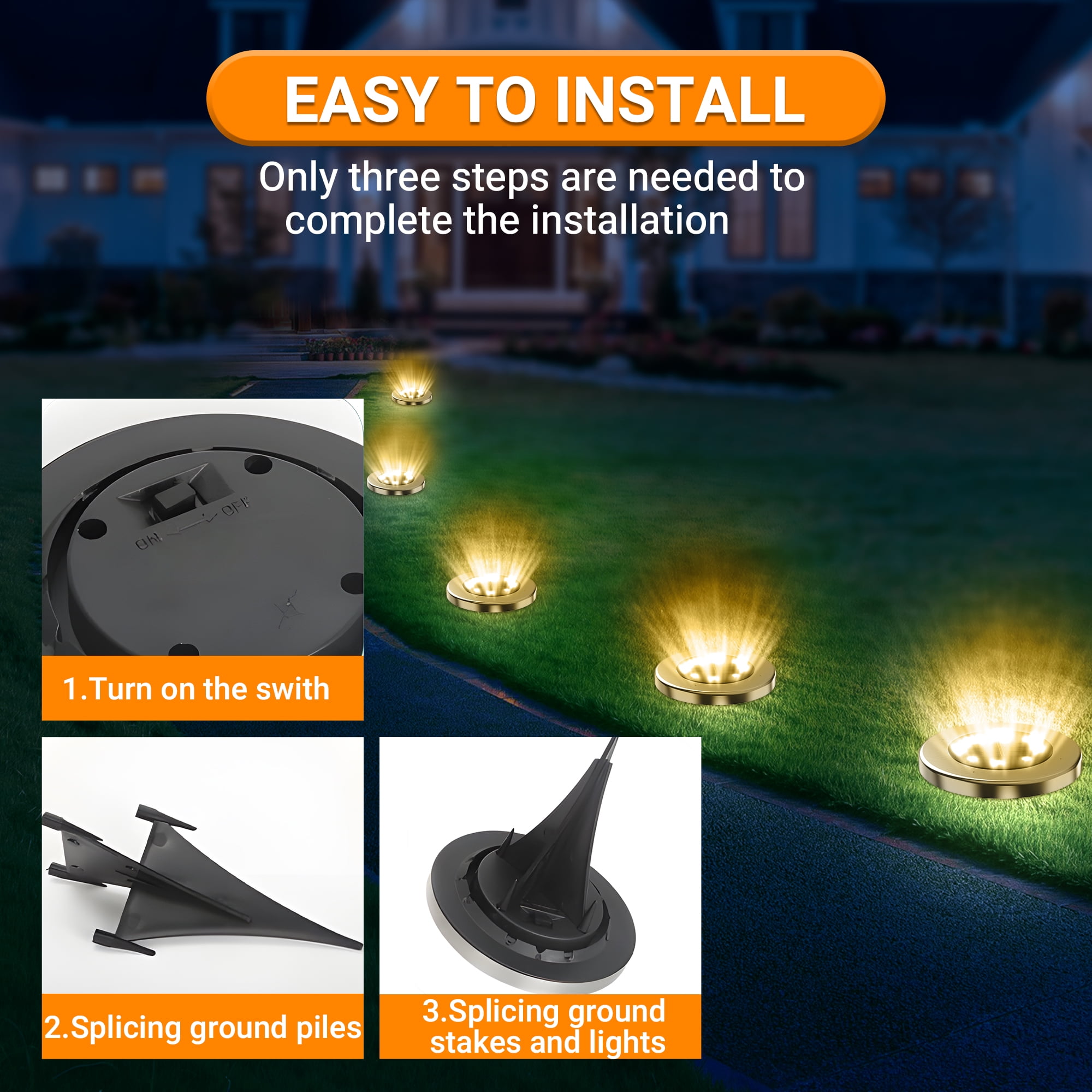 DAYBETTER 12 pack Solar Ground Lights,8 LED Disk Light for Driveway Walkway Pathway Outside Lihgting