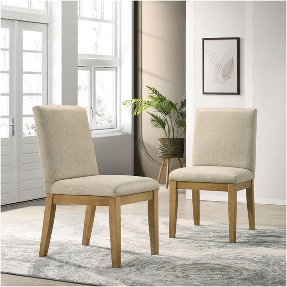 JERFIT Modern Dining Chairs Set of 2, Upholstered Fabric Side Chairs with Solid Wood Legs for Kitchen, Dining Room, Beige Brown