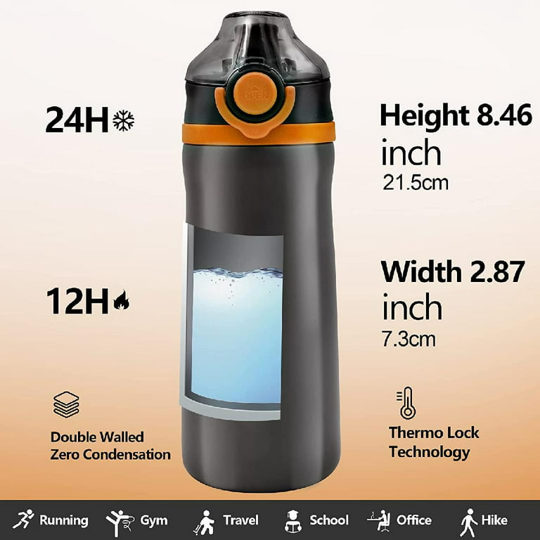 18oz Water Bottle,Vacuum Insulated Stainless Steel Water Flask with Straw  Lid Auto Spout Lid Sport Lid,Leak Proof,Double Walled Travel Drink  Mug,Metal