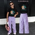 thumbnail image 2 of MEZZALL Girls Outfit Sets Short Sleeve Tops And Cargo Shorts Two Piece Playwear With Cute Cartoon Print Breathable Casual Fashion Style Kids Trendy Summer Clothing Sets, 2 of 3
