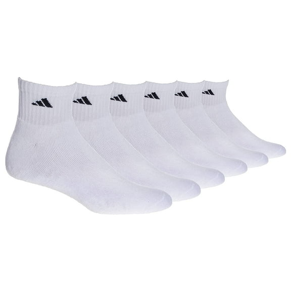adidas Mens Athletic Cushioned Quarter Sock (6-Pair), White/Black, Large, (Shoe Size 6-12)