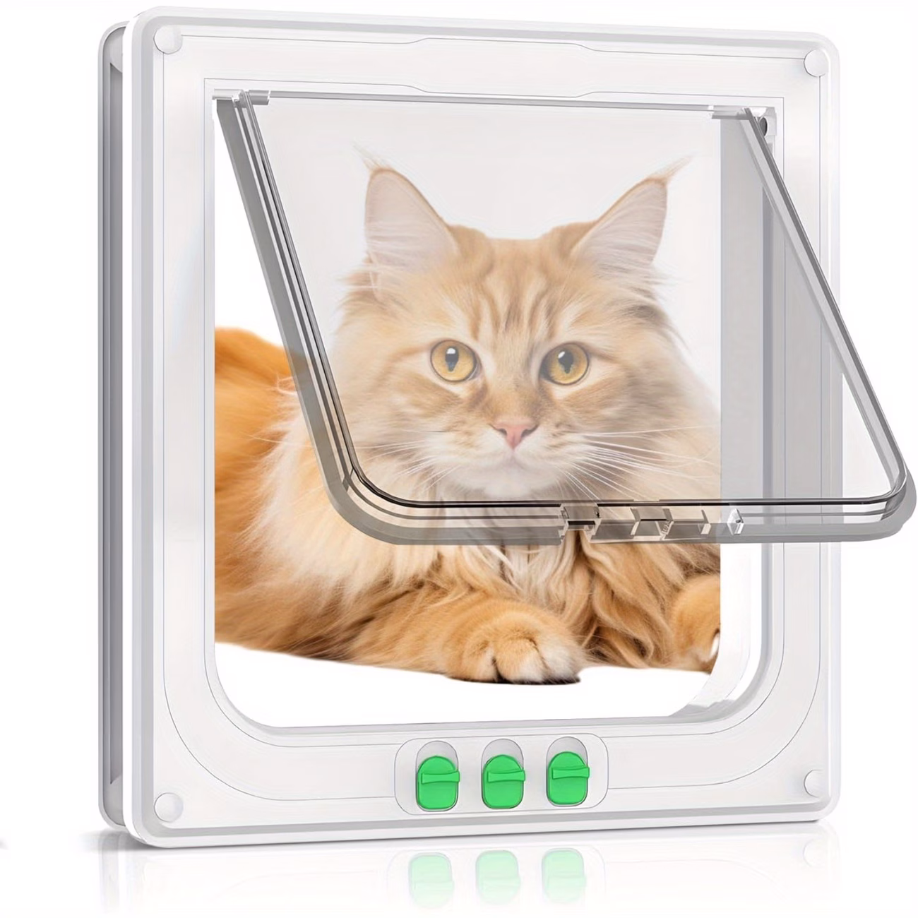 4-Way Lockable Cat Flap Door, Weatherproof Pet Entry Door Fits Opening Circumference Under 23 Inch, Durable Indoor Outdoor Universal Cat Door for Home Use