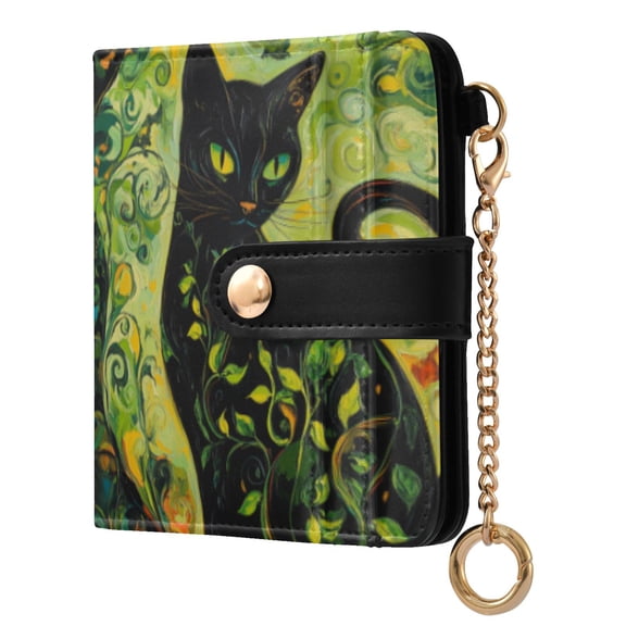 Qxltty Black Cat with Vines Ladies Wallet Rfid Slim Thin Compact Credit Card Women Wallet Zipper Coin Pocket and ID Window for Female Gifts