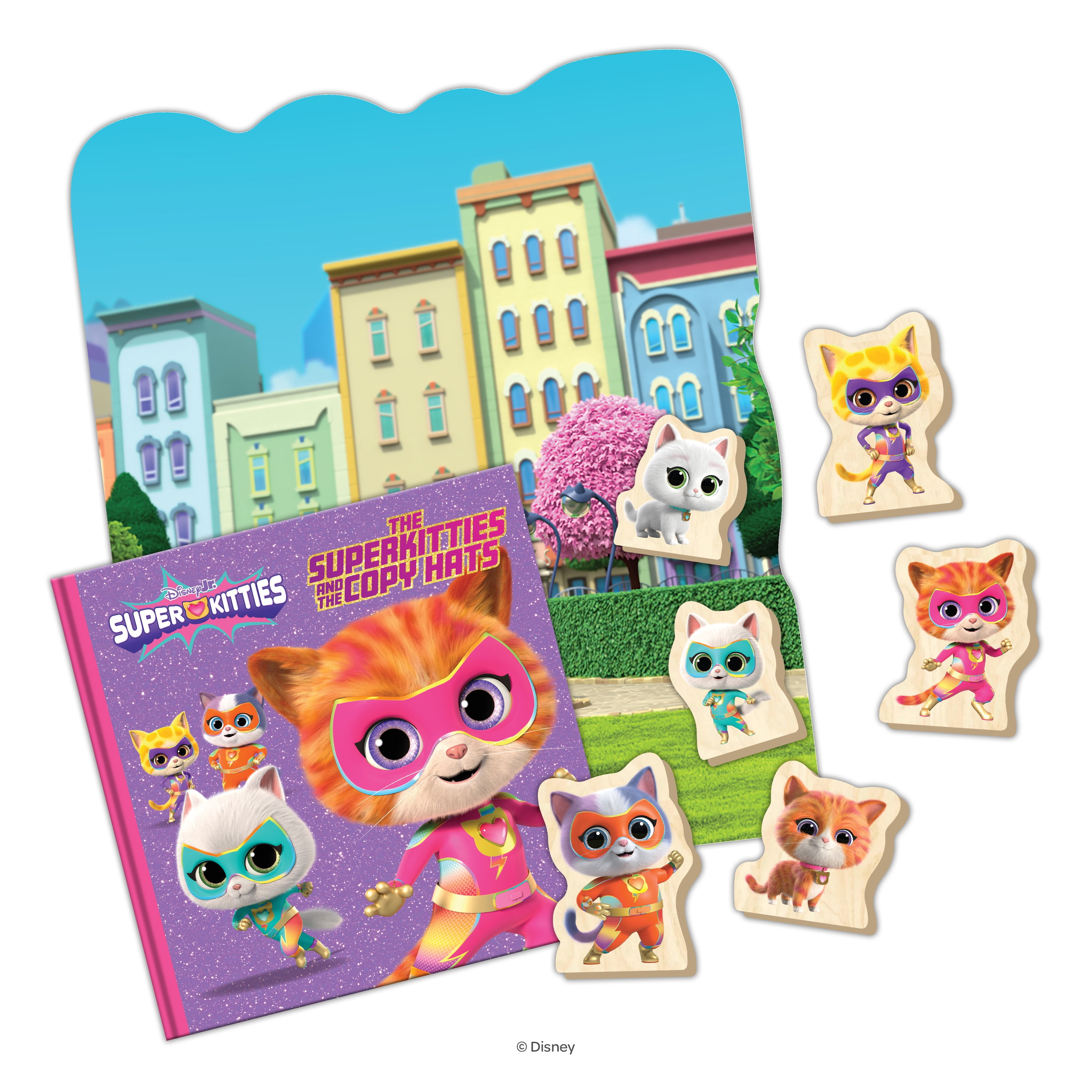Disney Junior Super Kitties Wooden Playset for Toddlers – Storybook Village with 6 Figures, Imaginative Pretend Play Toy, Preschool Toys Ages 3+