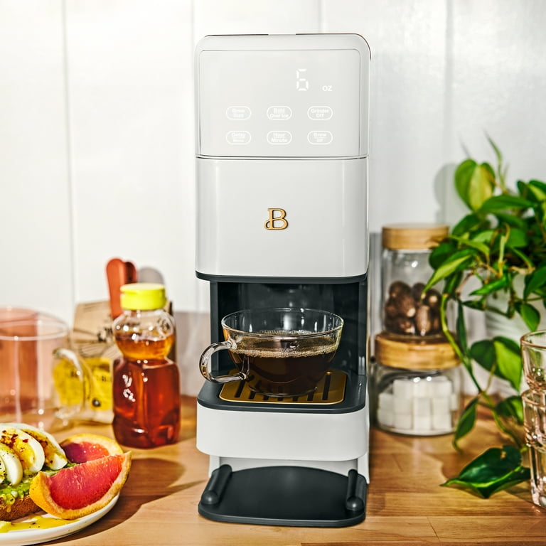 Beautiful Perfect Grind Programmable Single Serve Coffee Maker, White Icing by Drew Barrymore