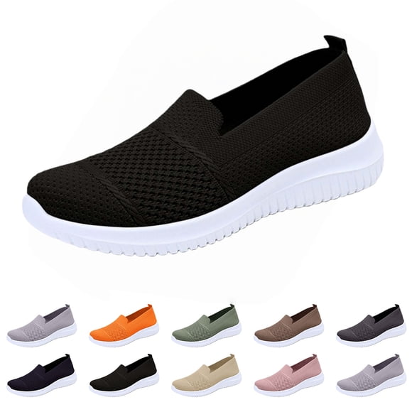 longantii Womens Orthopedic Shoes Arch Support Slip on Non Slip Work Shoes Wide Width Mesh Stretch House Shoes Soft 2026 Foam Shoes Black