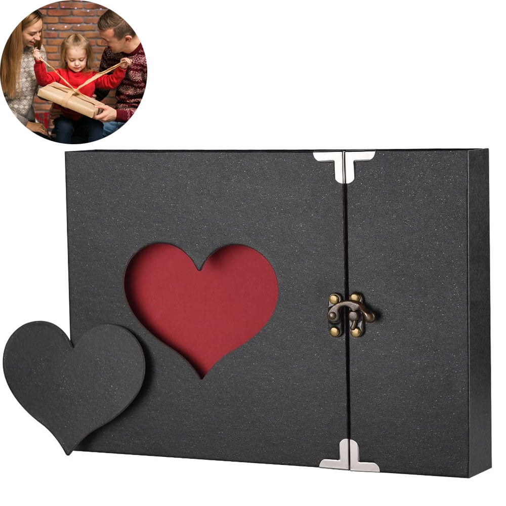 Firbon Album Scrapbook A4 with Gift Box Personalized DIY Memory Book Vintage Love Heart Black Pages Wedding Gift Guest Book Black 