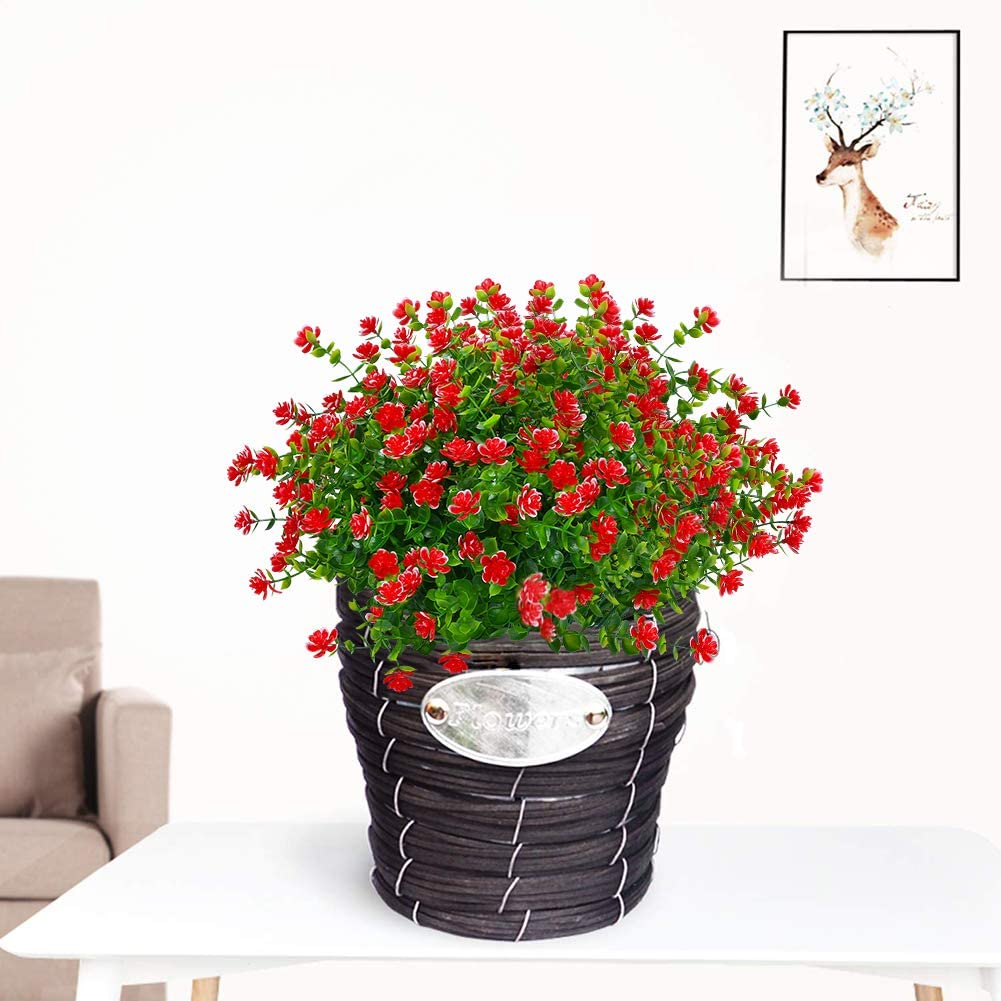 Artificial Flowers, Fake Outdoor UV Resistant Boxwood Shrubs Faux Plastic Greenery Plants for Outside Hanging Planter Patio Yard Wedding Indoor Home Kitchen Farmhouse Decor(Orange Red)