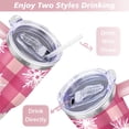 thumbnail image 5 of Pink Checkered White Snowflakes 40 Oz Tumbler with Handle Lid and Straw Stainless Steel Double Walled Vacuum Insulated Cup Merry Christmas Gifts Tumbler for Women Men Friends Outdoor Indoor, 5 of 6