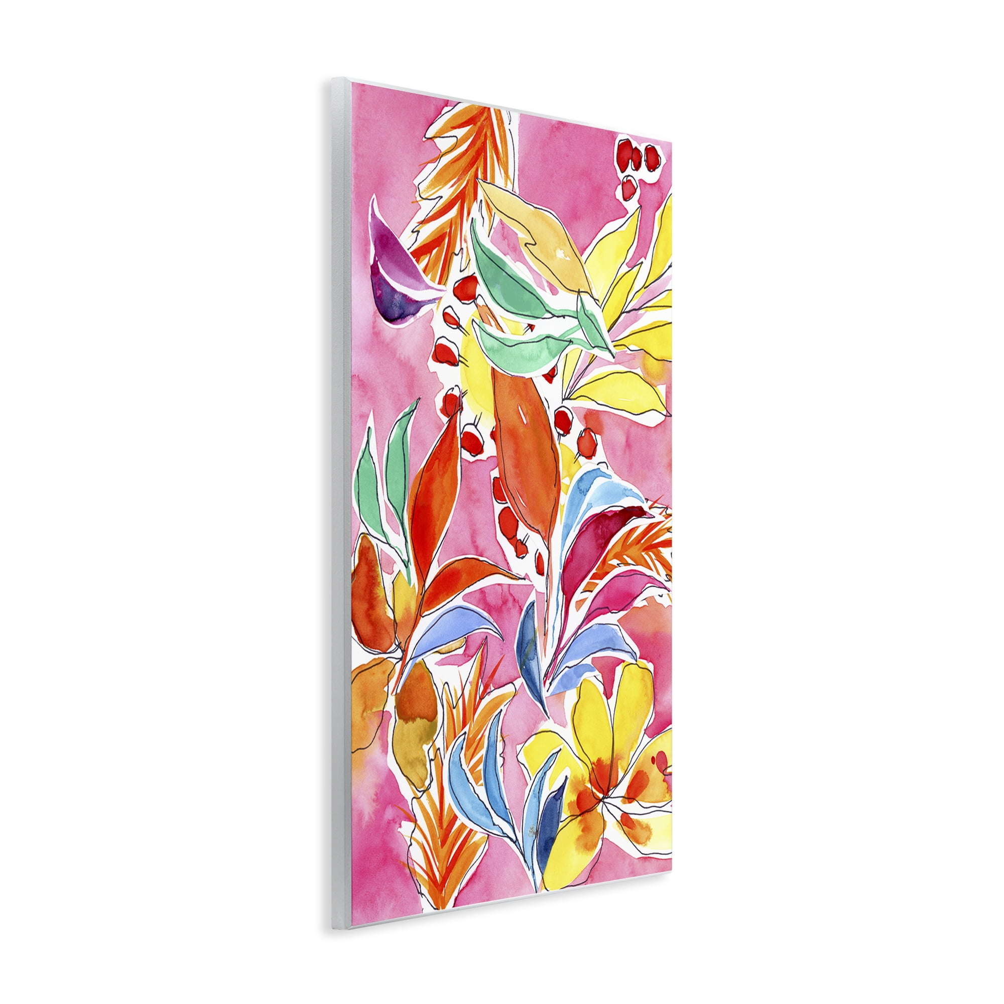 Stupell Industries Whimsical Leaves on Pink Plants & Flowers Painting Unframed Art Print Wall Art, 13 x 19