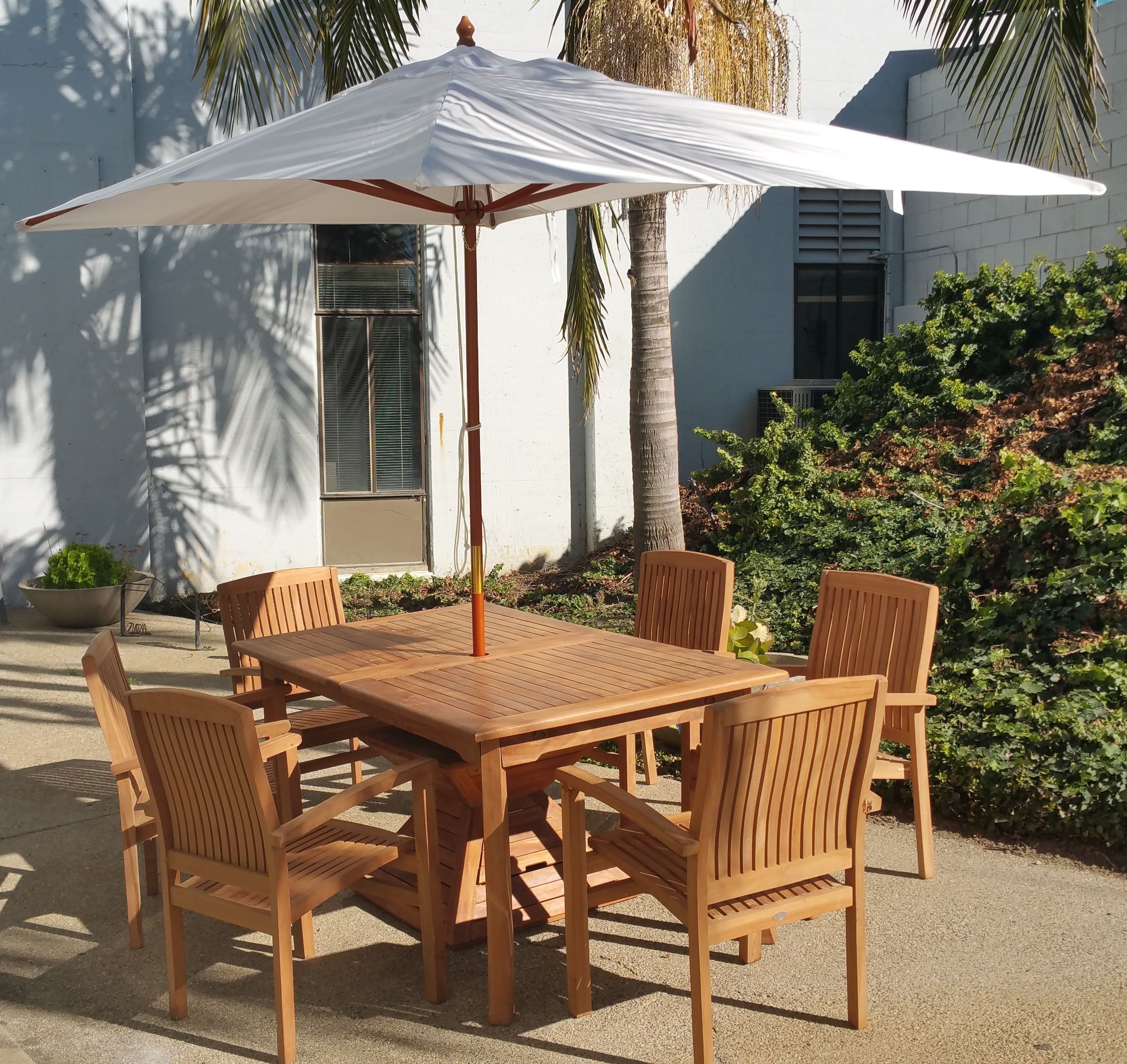 WholesaleTeak Outdoor Patio Teak Wooden Rectangle Natural Color Umbrella (6.5' X 10') #WMAXUM1