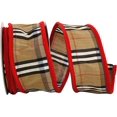 thumbnail image 2 of Reliant Ribbon - 92658W-092-40F, Burbank Plaid Border Wired Edge Ribbon, Brown, 2-1/2 Inch, 10 Yards, 2 of 3