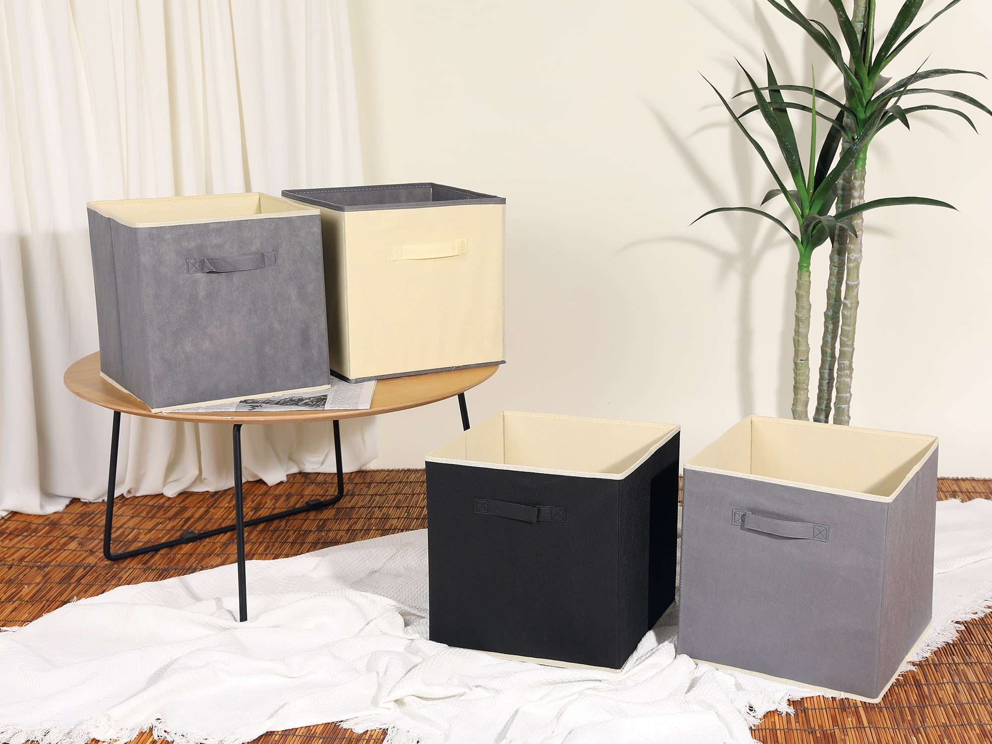 Unique Bargains 3 Pcs Square Fabric Collapsible Storage Basket Bin with Handle Grey S