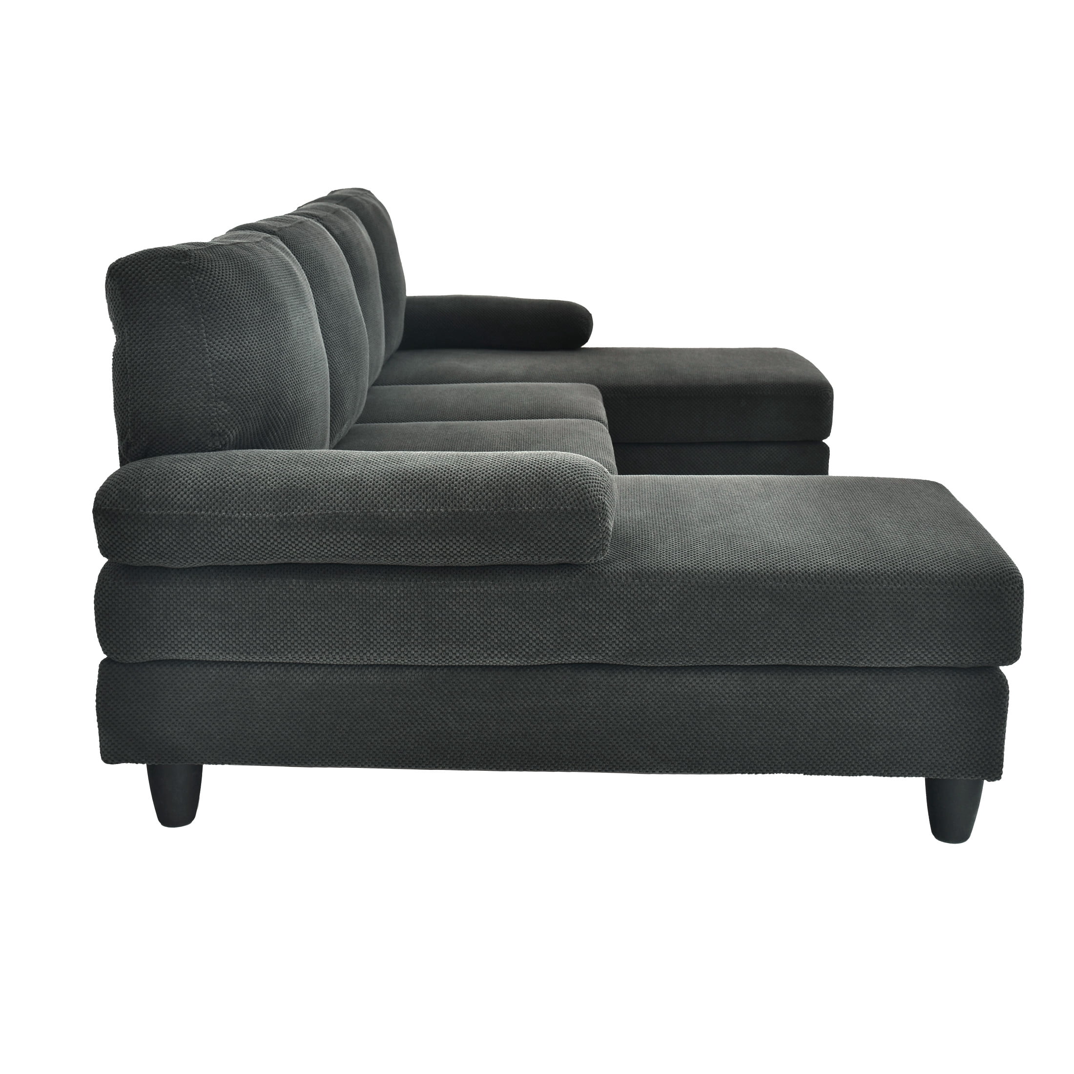 Noble House 4-Seat U-Shaped Sofa with Dual Chaise, Nubby Upholstery Couch with Pillow Arms, Dark Gray