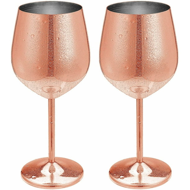 Verres à Vin Lot de 2 en Acier Inoxydable Cuivre, Verre à Vin en