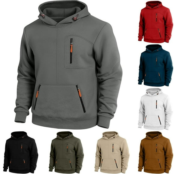 DIOAZUD Chandails en Molleton pour Hommes Décontractés à Manches Longues Chandail à Capuche Unis pour l'Entraînement avec Poches Zippées