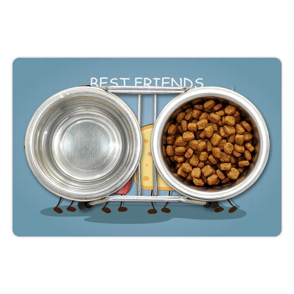 Bacon Pet Mat for Food and Water, Image of an Egg Bacon Toast Bread and Cup of Coffee as Morning Best Friends, Non-Slip Rubber Mat for Dogs and Cats, 18" X 12", by Ambesonne