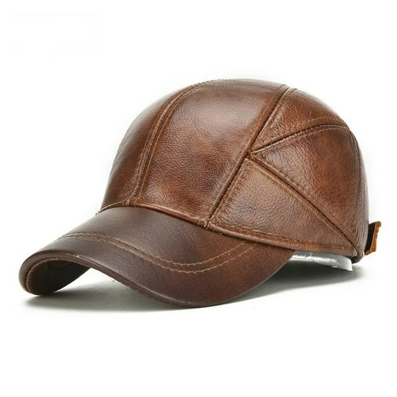 Men Cowhide Leather Earlap Caps Male Fall Winter Cow Leather Hats New Casual Leather Outdoor Baseball Cap ,Soft Touch