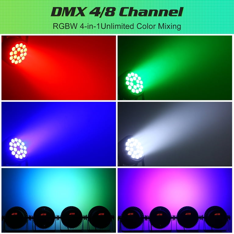 Projecteur Par LED RGBW 18x10W IP65 - Étanche, DMX 4/8 Canaux | Pour Scène Extérieure, Bar, Mariage, Fêtes