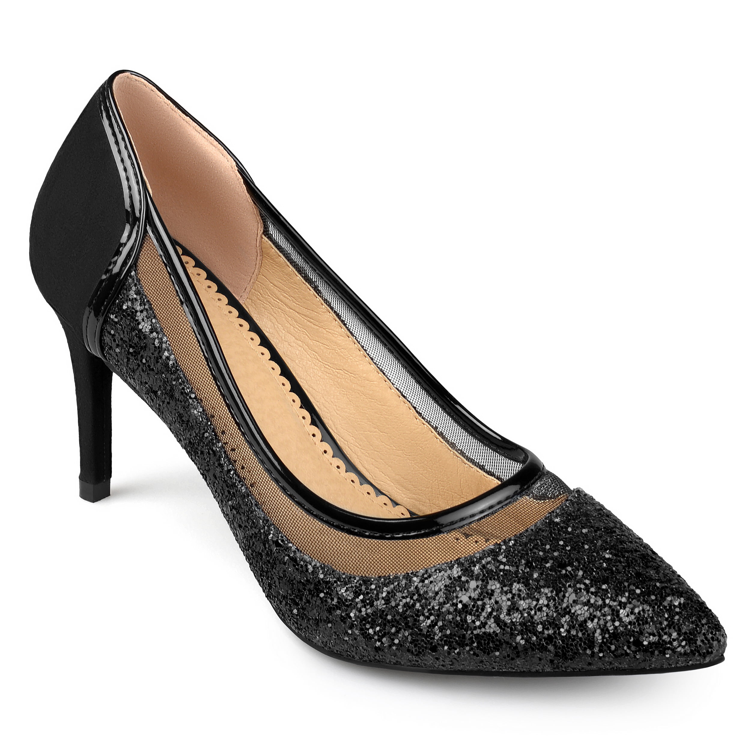 Brinley Co. Women's Faux Suede Mesh Glitter Almond Toe Heels - Walmart.com