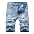 thumbnail image 1 of NaWent Men's Shorts Clearance Zipper Elastic Slim Denim Shorts Play Wrap Ripped Mid-length Pants Blue M, 1 of 9