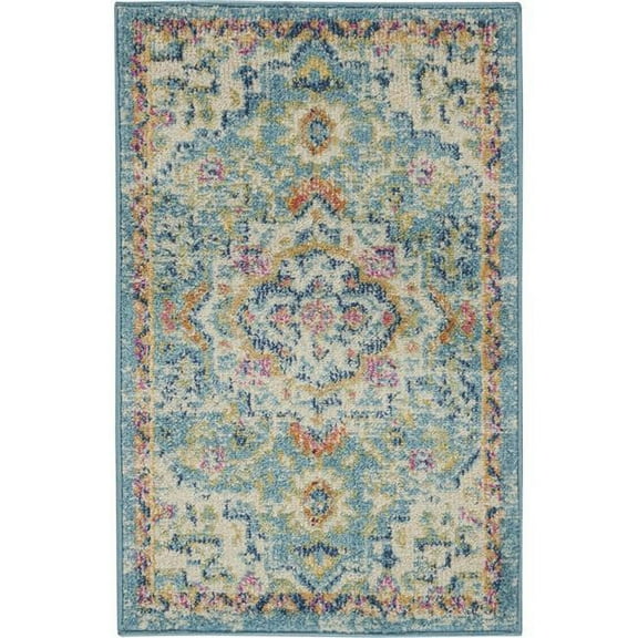 2 x 3 ft. Light Blue & Ivory Distressed Scatter Area Rug