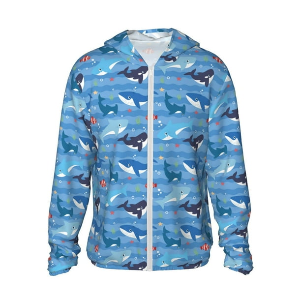 Fotbe Blue Fish Chaqueta con Protección Solar UPF 50+ para Hombre y Mujer, Camisa con Capucha y Bolsillos-XX-Large