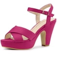 thumbnail image 1 of BLISSFUL STEP Women's Platform Chunky Heel Ankle Strap Sandals HotPink US 7, 1 of 6