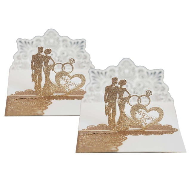 Novia - Tarjetas de boda Tarjetas de felicitación 3D para boda Compromiso Aniversario Nupcial Oro Yuyangstore Tarjetas de invitación de boda