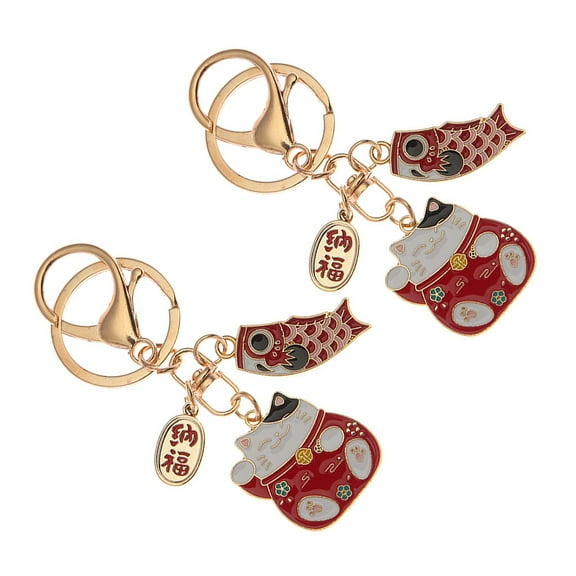 IBASETOY Fortune Cat Keychain Red Zinc Alloy for Decor and DIY Crafts 2Pcs