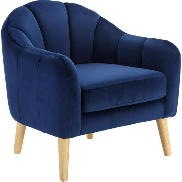 LILOLA Leola Dark Blue Velvet Barrel Chair