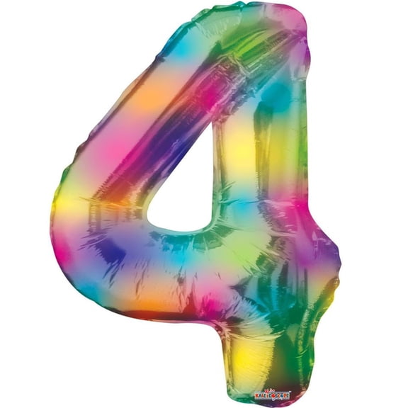Giant Rainbow Number 4 Foil Balloon 34"