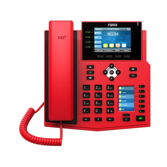 Fanvil X5U-R High-End VoIP Phone, 3.5-Inch Color Display, 2.4-Inch Side Color Display for DSS Keys. 16 SIP Lines, Dual-Port Gigabit Ethernet, Power Adapter Not Included, Red