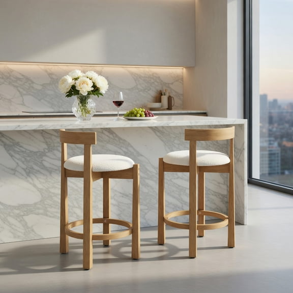 Barara King Teddy Velvet Upholstered Bar Stools with Backrests and Footrests, 24 Inch Counter Height Set of 4 for Kitchen Counter, Bar Area with Luxurious Feel, Beige
