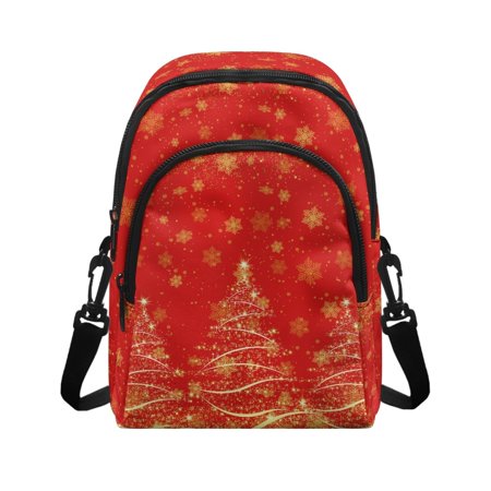CHAQLIN Snowflake Christmas Tree Small Crossbody Bag Detachable Buckle Polyester Sling Bag for Hiking Travel Card Slots Small Crossbody Wallet