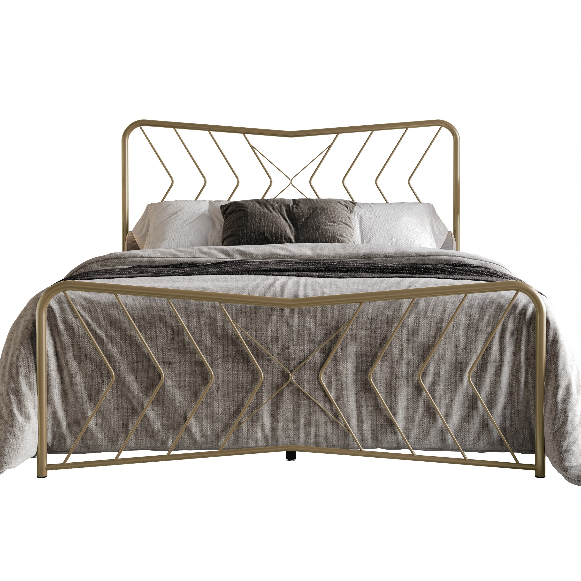 Home Design Rosette Queen Metal Bed – Metallic Gold, Durable Queen Bed