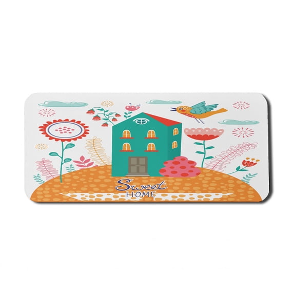 Saying Computer Mouse Pad, Modern Apartment with Colorful Flourishing Flowers Flying Birds and Clouds, Rectangle Non-Slip Rubber Mousepad X-Large, 35" x 15" Gaming Size, Multicolor, by Ambesonne