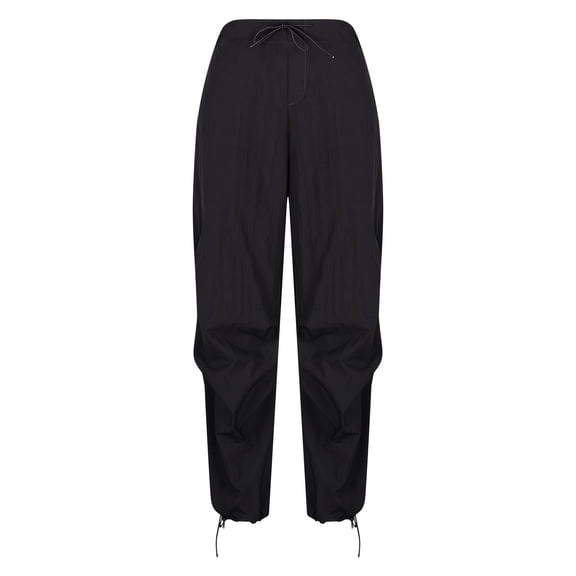 QUYUON Linen Pants for Women Fashion Cropped Pants Sports Casual Pants, Solid Color Loose Fitting Pants Women Sweatpants Long Pant Leg Length Joggers Pant Style N-2636 Black S