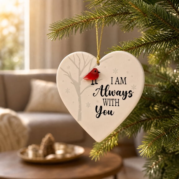 XIA0LE Heart Shaped Memorial Christmas Ornament I Will Be With You Commemorative Sea Glass Decorative Pendant