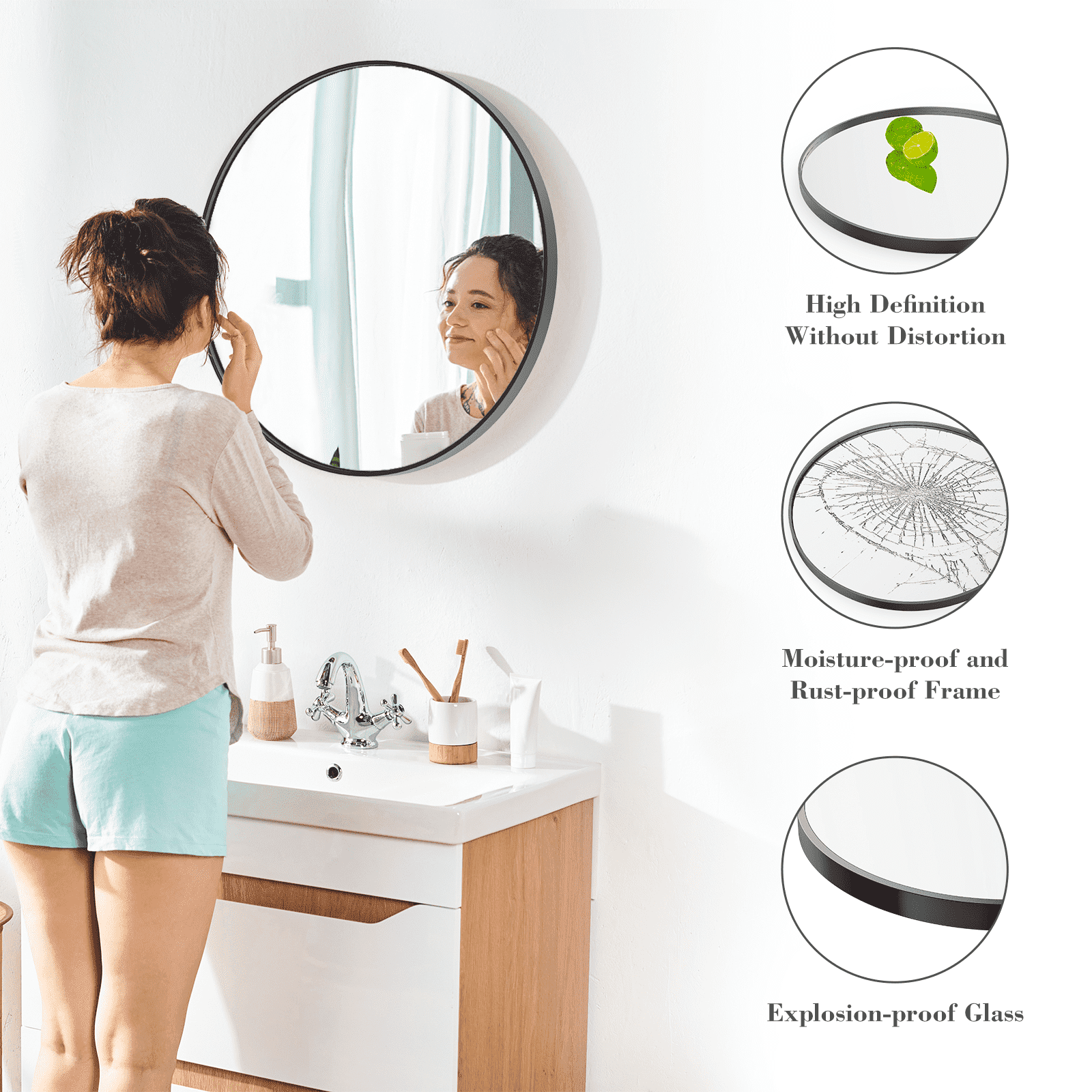 MAYEERTY 30" Wall Mirror Bathroom Mirror Wall Mounted Round Mirror，Black