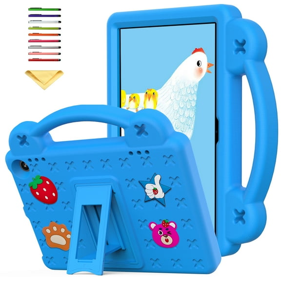 Allytechgro Kids DIY Case for Kindle Fire HD 8 & Fire HD 8 Plus (12th/10th Generation, 2024/2022/2020) with Handle/Kickstand Lightweight Soft EVA Foam Boy Girl Shockproof Silicone Stand Cover, Skyblue