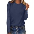 thumbnail image 2 of Conairie Oversized Long Sleeve Shirts For Women Comfortable Loose Crew Neck Solid Color Tunic Tops Lightweight Fall Basic Work Tee Vacation Clothes Navy XXL, 2 of 4