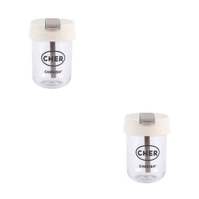 Botella de agua con pajita Bearachild 300ML a prueba de fugas portátil tapa de taza Blanco 2piezas