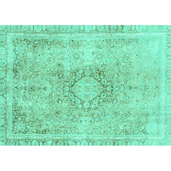 Ahgly Company Machine Washable Indoor Rectangle Abstract Turquoise Blue Modern Area Rugs, 2' x 5'