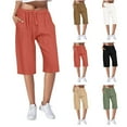 thumbnail image 2 of QATAINLAV Linen Shorts for Women Knee Length Bermuda Shorts Summer Casual Drawstring Lounge Shorts 2025 Basic Solid Straight Leg Shorts with Pockets Lightning Sales Today Khaki S, 2 of 5