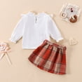 thumbnail image 3 of Happy Town Toddler Girl Fall Winter Clothes Ruffle Top Plaid Mini Skirt Set Outfits, 3 of 8