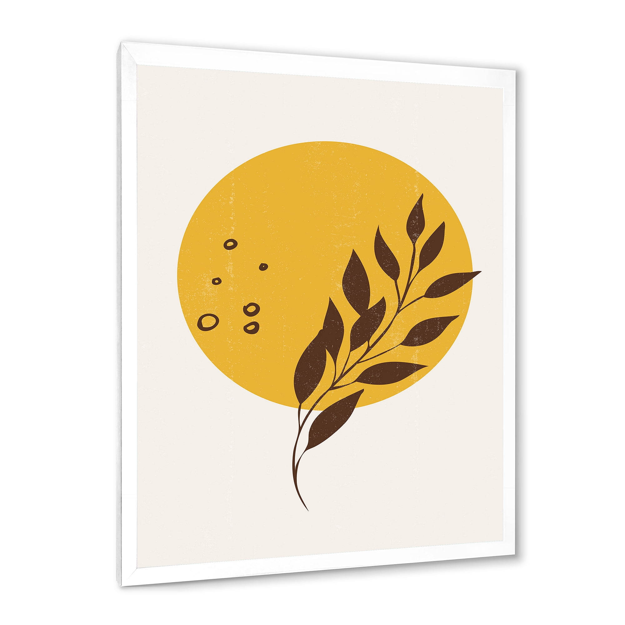 Designart 'Abstract Moon and Yellow Sun With Tropical Leaf II' Modern Framed Art Print