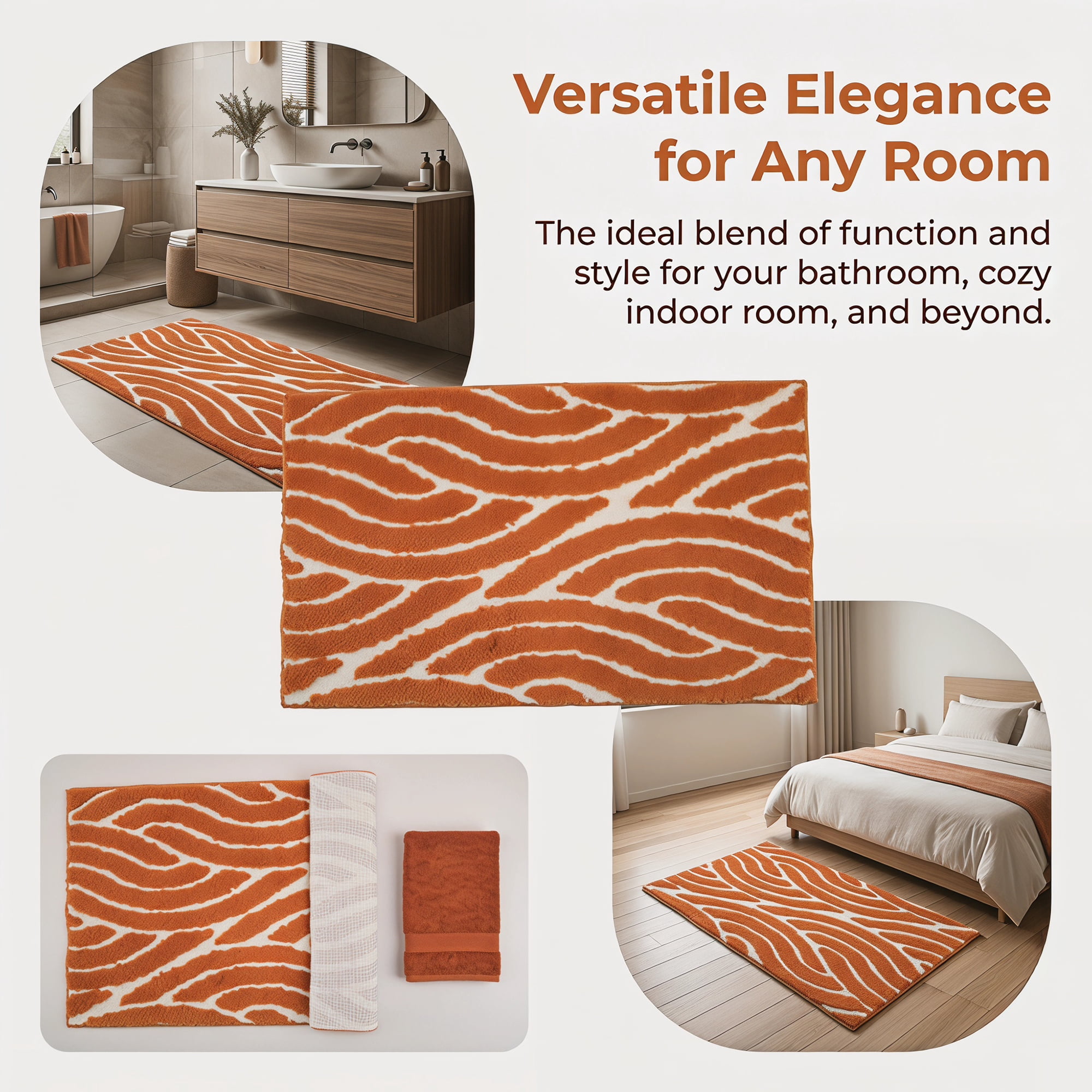 Unique Bargains Geometric Soft Microfiber 3D Textured Plush Bath Mat Orange 24" x 16"