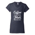 thumbnail image 2 of Wild Bobby Coffee Gets Me Started Jesus Keeps Me Going Inspirational/Christian Women Standard V-Neck Tee, Navy, XX-Large, 2 of 5